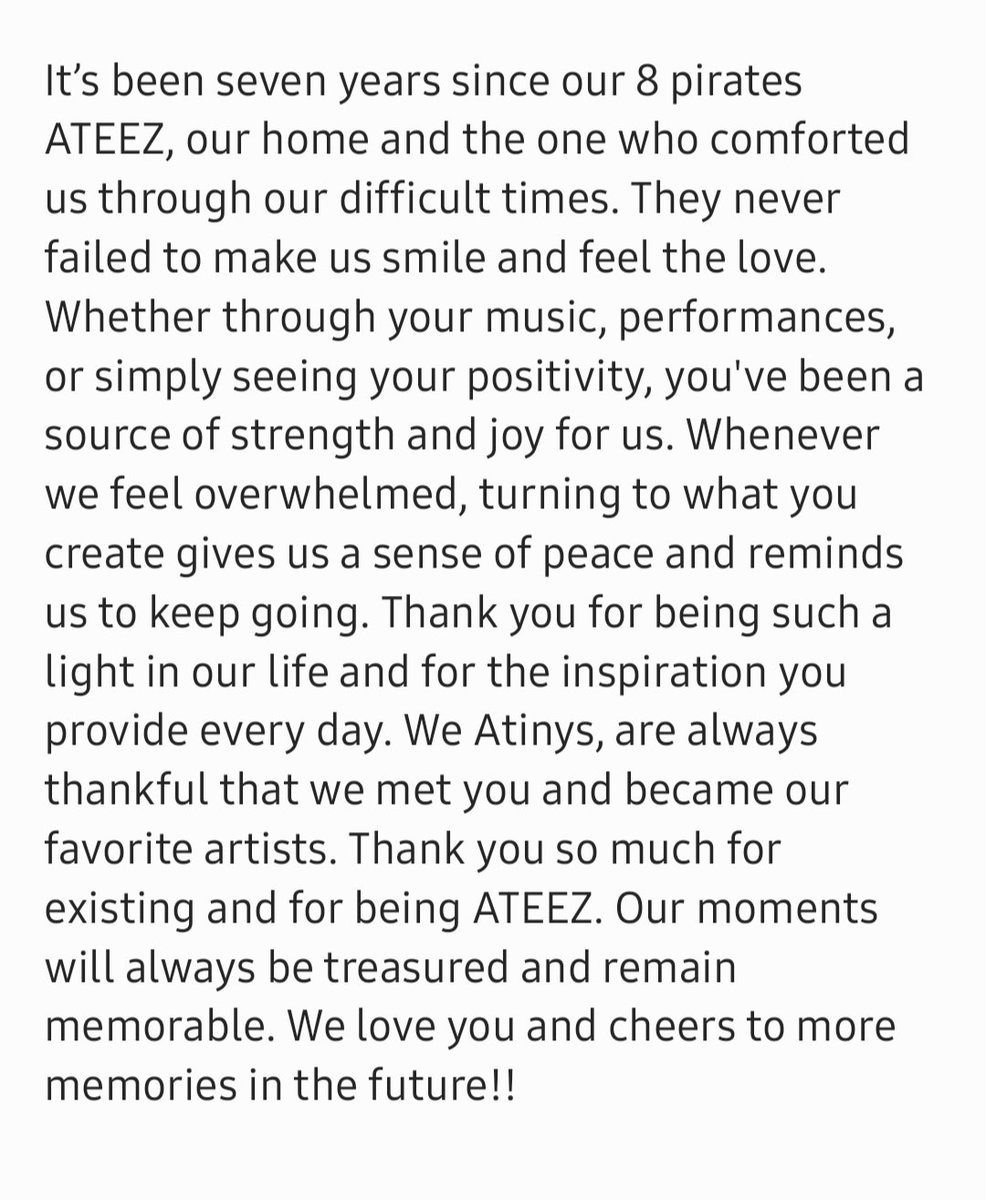 MercedeszVass's tweet photo. Happy 7th Anniversary @ATEEZofficial 
#ATEEZ #ATINY #7_years_with_ATEEZ https://t.co/d2ofNUda1V