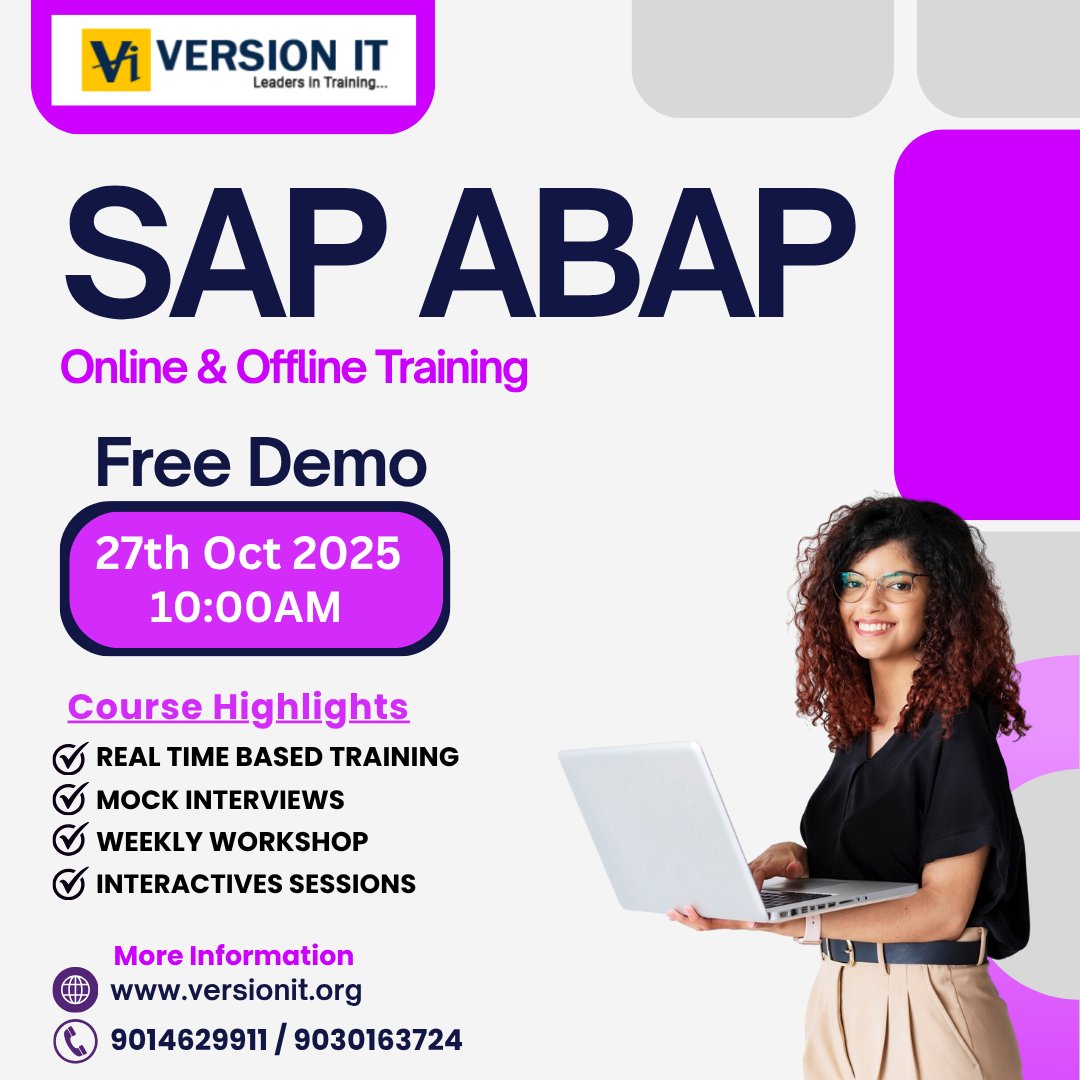 PVersionit's tweet image. 🚀 Kickstart your SAP Career with SAP ABAP Training – Online & Classroom (Hyderabad)!
💡 Learn SAP’s core programming language from experts with real-time projects + placement support.
📅 Demo: Oct 27 | 🕙 10 AM IST
👉 Register: forms.gle/U1uUyQERx8jwVJ…
#SAPABAP #SAPTraining