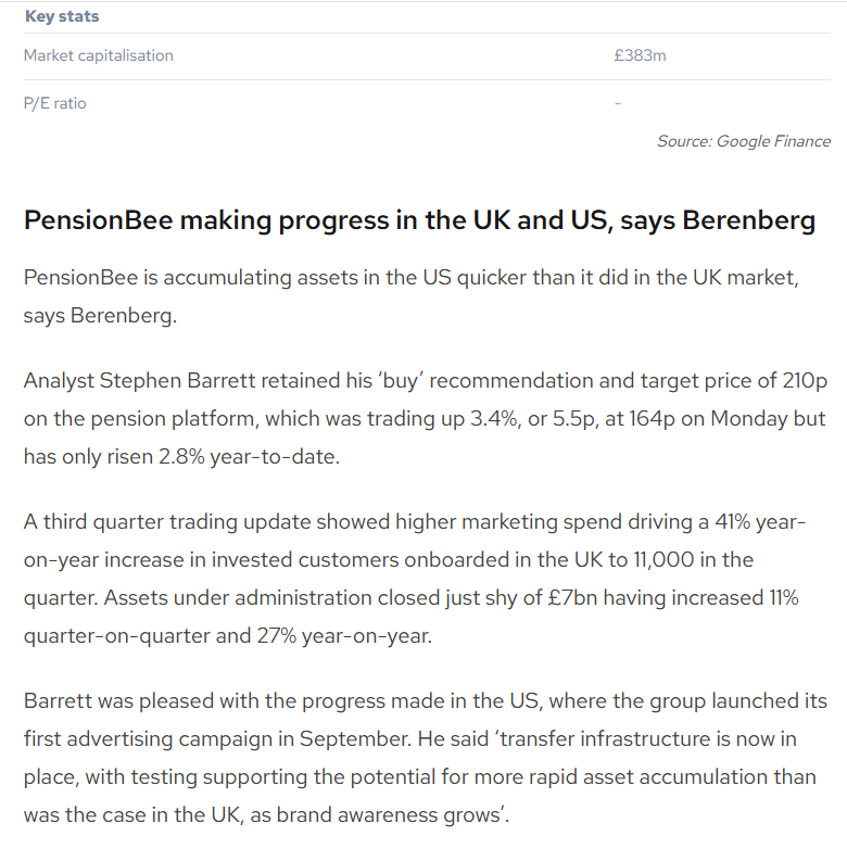 entrustTMF's tweet photo. #PBEE PensionBee making progress in the UK and US, says Berenberg https://t.co/FbHRJXhSpx
