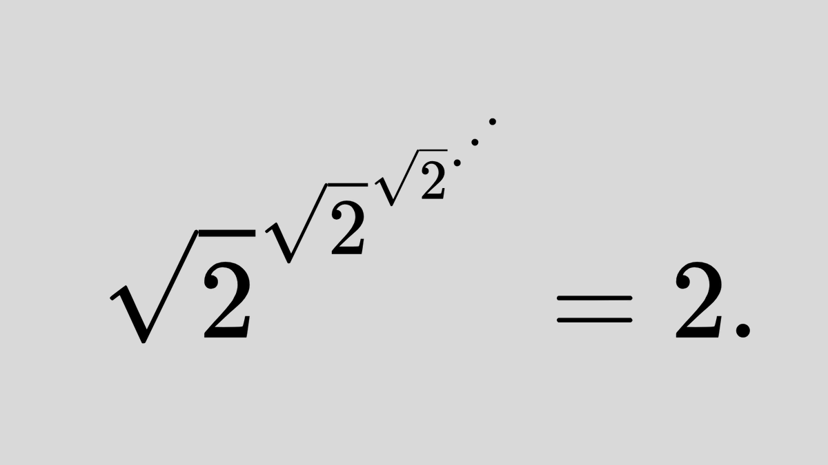 Math_files's tweet photo. The square root of 2 is also the only real number other than 1 whose infinite tetrate is equal to its square...