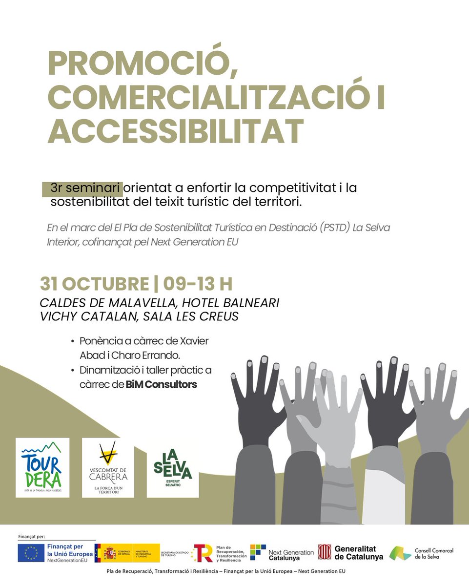 📣 El 31 d'octubre a <a href="/Turisme_Caldes/">Caldes Turisme</a> el 3r i últim seminari del cicle “Creació de producte turístic i noves tendències”; on es tractaran els temes de "Promoció, comercialització i accessibilitat". 

L’assistència és totalment gratuïta.
Inscripcions: 1ka.si/a/a8699624