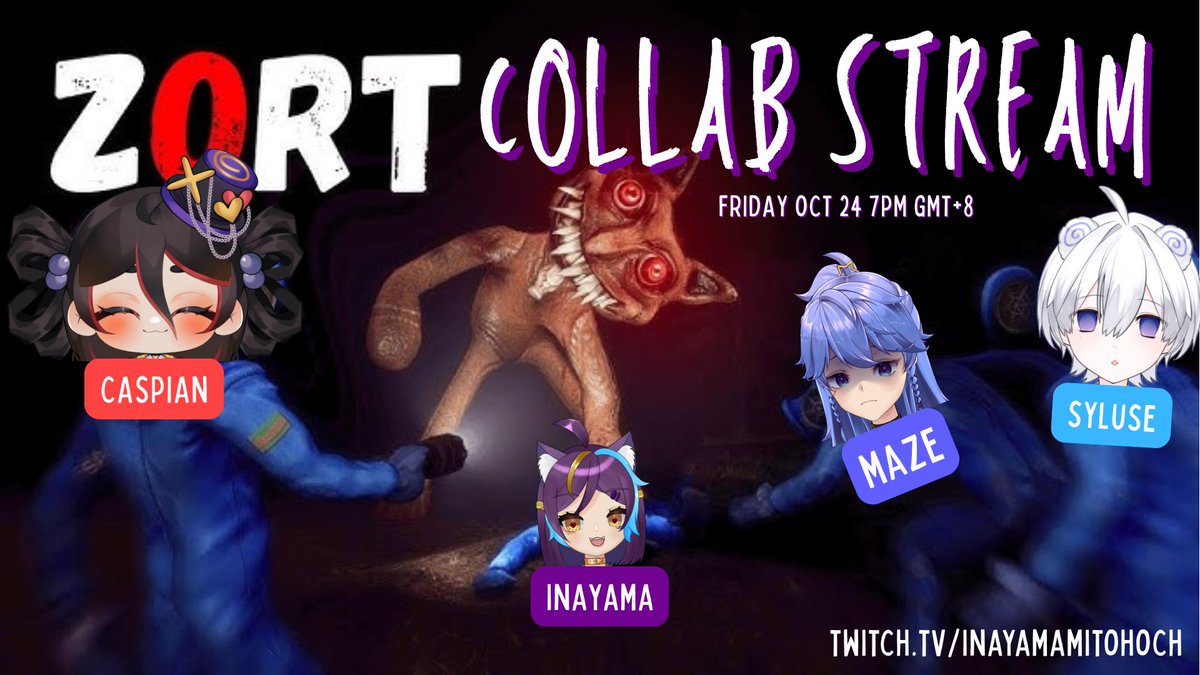 Inayama_Mitoho's tweet photo. ✨ZORT COLLAB STREAM!✨

WE ARE TRYIN OUT ZORT! WILL WE SURVIVE? (probably not) LES FIND OUT!

PLAYIN WIT @caspianlock, @maze_vt , @Syluse_ AT 8PM TONIGHT! 

Stream Link! https://t.co/wPatngG6FX
#INALive #PHVtuber https://t.co/OvBYLjnDPM