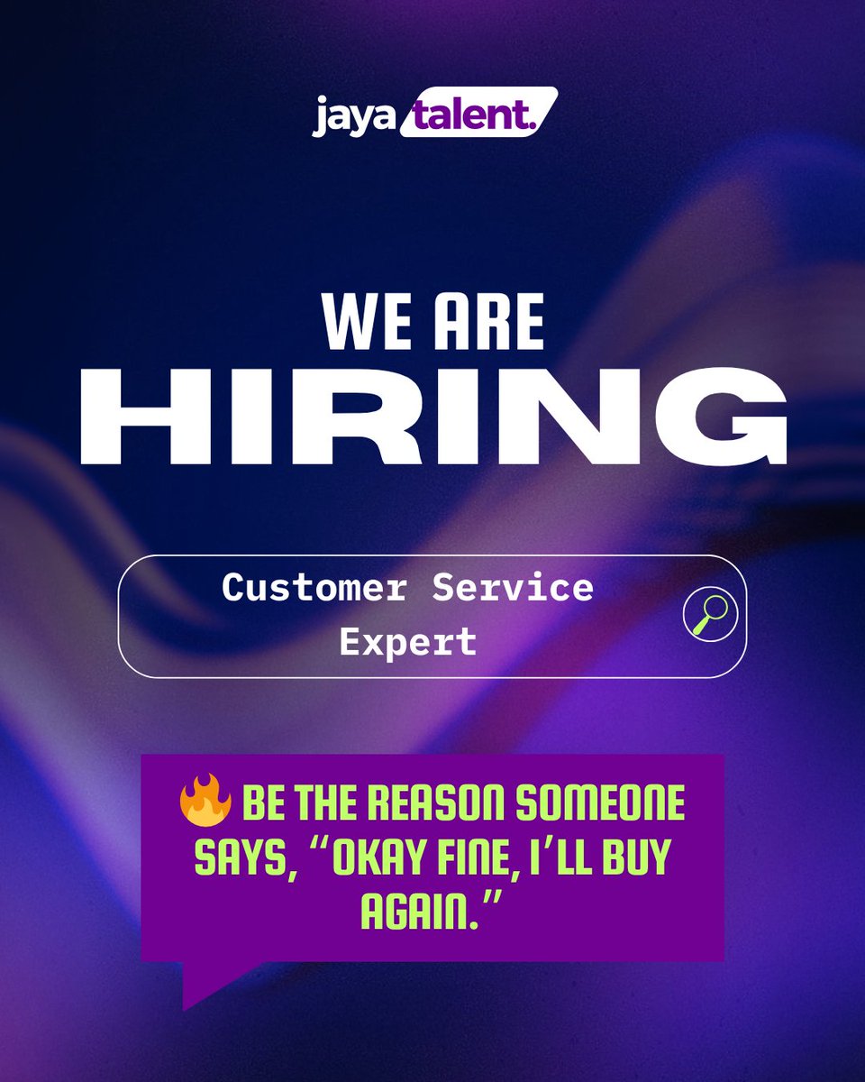 JayaTalent's tweet image. 🔥 Jaya Talent is hiring a Customer Service Expert for a bold, culture-driven eCommerce brand!

You’ll be the frontline voice — responding to customer emails, chats, and calls that keep our community pumped, not pissed 😎

💼 Role: Customer Service Expert
🌎 Location: Remote…