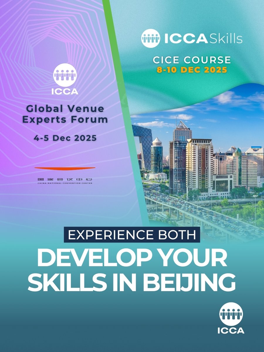🇨🇳 Experience 2 unmissable ICCA events in Beijing!
🏛️ Global Venue Experts Forum | 4–5 Dec 👉 iccaworld.org/event/icca-glo…

🎓 #ICCASkills CICE Course | 8–10 Dec 👉 iccaskills.org/cice-beijing-d…

Shape the future of #BusinessEvents 🌏
#ICCAWorld #ICCALearn