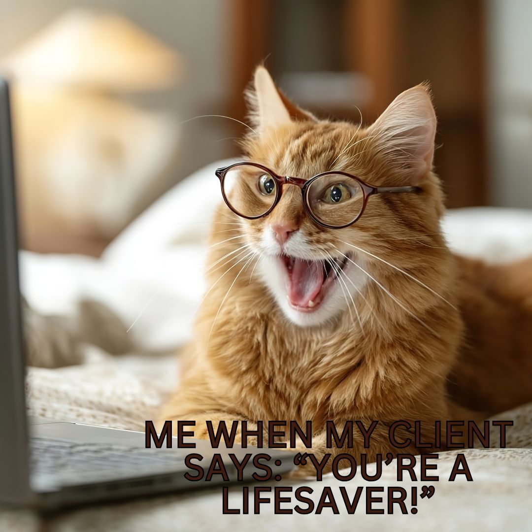 MkhanVA's tweet photo. That moment when your client says “you’re a lifesaver” — and you’re like 😎🦸♀️
Just another day in the VA life! 💻✨
#VAlife #VirtualAssistant #VAhumor #WorkFromHomeVibes #RemoteWorkLife https://t.co/BQNWFp8NST
