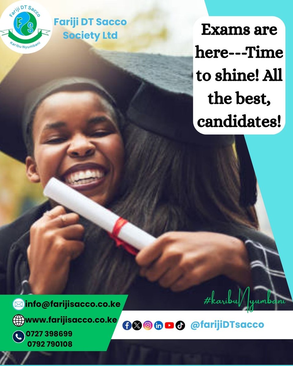 farijisacco_ltd's tweet photo. Fariji Sacco fraternity wishes all the candidates success in their exams!! @SASRA_ke @SaccoTrend 
#farijisacco #KaribuNyumbani https://t.co/fh35X8yPVQ