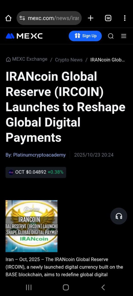 IRANcoinGlobal's tweet photo. #IRANcoin Global Reserve ($IRCOIN) Launches to Reshape Global Digital Payments https://t.co/XjnRSmA4lE
IRANcoin Global Reserve on MEXC SOON
@MEXC_Official @elonmusk @realDonaldTrump @IvankaTrump @CoinMarketCap @coingecko @coinranking @TrustWallet @IRANcoinGlobal @SMalekiradX2 https://t.co/ZTH8kd1U9v