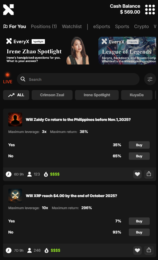 *Nhận 10$ bonus miễn phí &amp; không giới hạn số tài khoản trên Prediction Market EveryX.

<a href="/everyx_io/">EveryX</a>  là nền tảng Prediction Market tiên tiến, nơi bạn có thể dự đoán và giao dịch các sự kiện thực tế từ thể thao, giải trí đến xu hướng thị trường, biến kiến