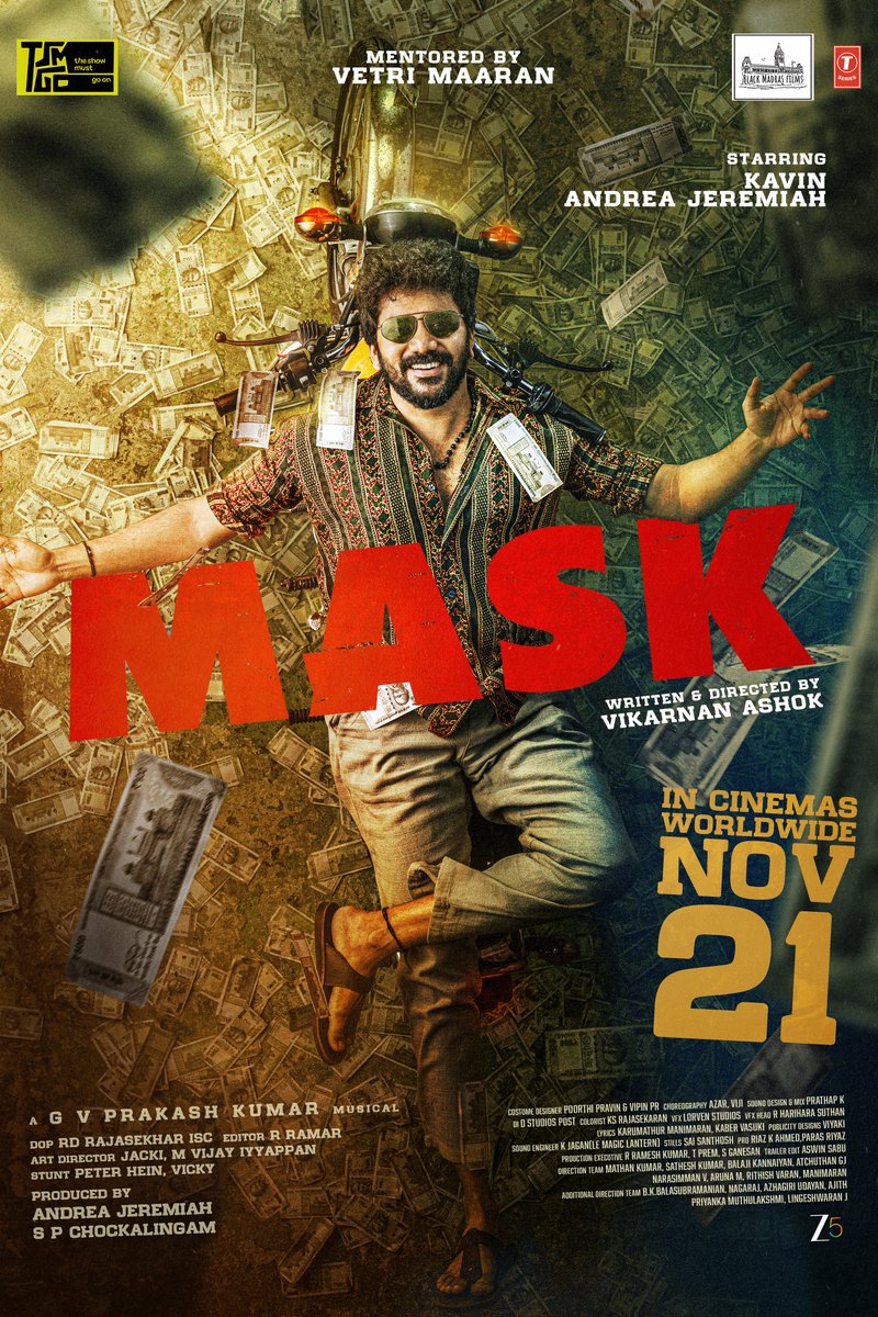 BlackMadras1's tweet image. Mystery. Mischief. Madness. Repeat 😈

#MASK hitting the screens worldwide on November 21st  🎭

#MaskingNov21 @BlackMadras1 @Kavin_m_0431 @andrea_jeremiah @VIKARNAN16 @gvprakash @iRuhaniSharma @thilak_ramesh