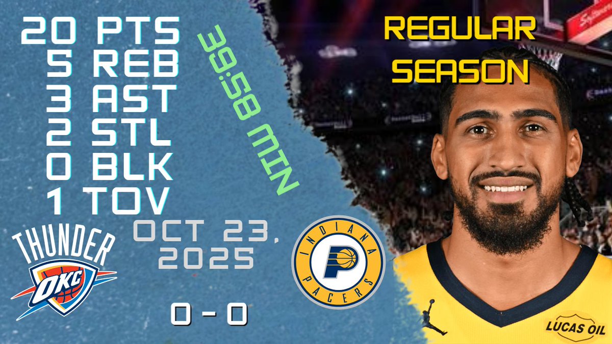 NBAPlayersHigh's tweet image. Obi Toppin Stats For REGULAR SEASON Game vs THUNDER 23-10-2025 

#ObiToppin #Obi #Toppin #nba #nbahighlights #basketball #indiana #pacers #pacers #indianapacers