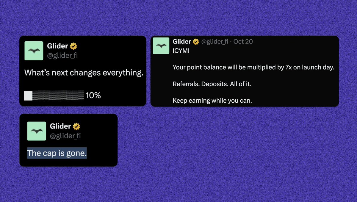 🍥 Glider Beta is now open to the public

💰 Project backed by a16z, coinbase, uniswap

🔥 If you collect beta points before Oct 28th, you will get 7X glider points at launch

⏰ So still 4 days left

✅ Steps
- Join: glider.fi/?invite=7b590f…
- You can either join other portfolio