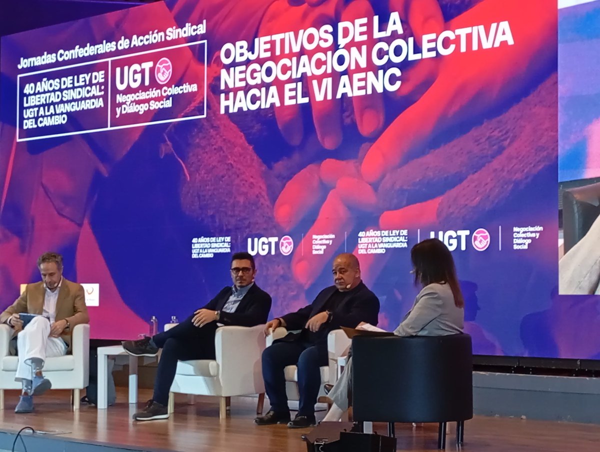 🗣️ José Antonio Pasadas (UGT FICA) participa en la mesa “Objetivos de la Negociación Colectiva. Hacia el VI AENC” dentro de las Jornadas Confederales por los 40 años de Libertad Sindical. Balance, estrategia y futuro para la negociación colectiva. ✊ <a href="/UGT_Comunica/">UGT</a>