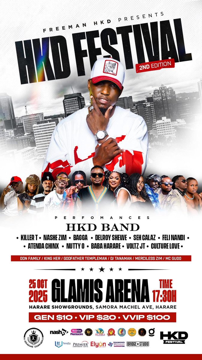 Where to this weekend? (@263eventguide) on Twitter photo 📍Glamis Arena, Harare
The HKD Festival returns for it's second edition with a lineup of the very best in Zim music: Killer T, Nashie Zim, Bagga, Nutty O, Atenda Chinx, Voltz JT, Feli Nandi, Delroy Shewe, Seh Calaz, Culture Love, & Baba Harare
Tickets are going for $10 📍Glamis Arena, Harare
The HKD Festival returns for it's second edition with a lineup of the very best in Zim music: Killer T, Nashie Zim, Bagga, Nutty O, Atenda Chinx, Voltz JT, Feli Nandi, Delroy Shewe, Seh Calaz, Culture Love, & Baba Harare
Tickets are going for $10