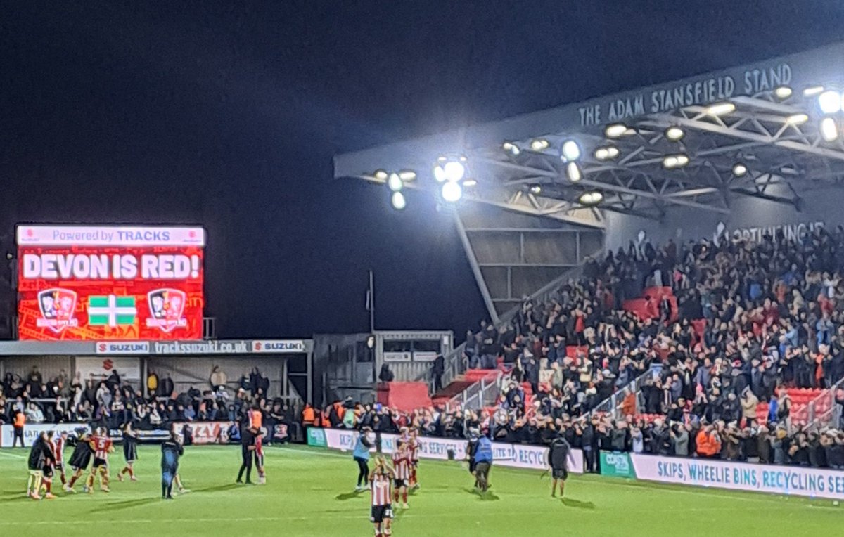 Devon is red!

Exeter City FC v Plymouth 2:0

So good to be back and to meet all of you, what a derbyday

SJP was rocking, amazing atmosphere,dominated pafc on and off the pitch

Might have been my most favourite ever game, everything perfect from start to finish

UTC👊
#ECFC❤️🤍