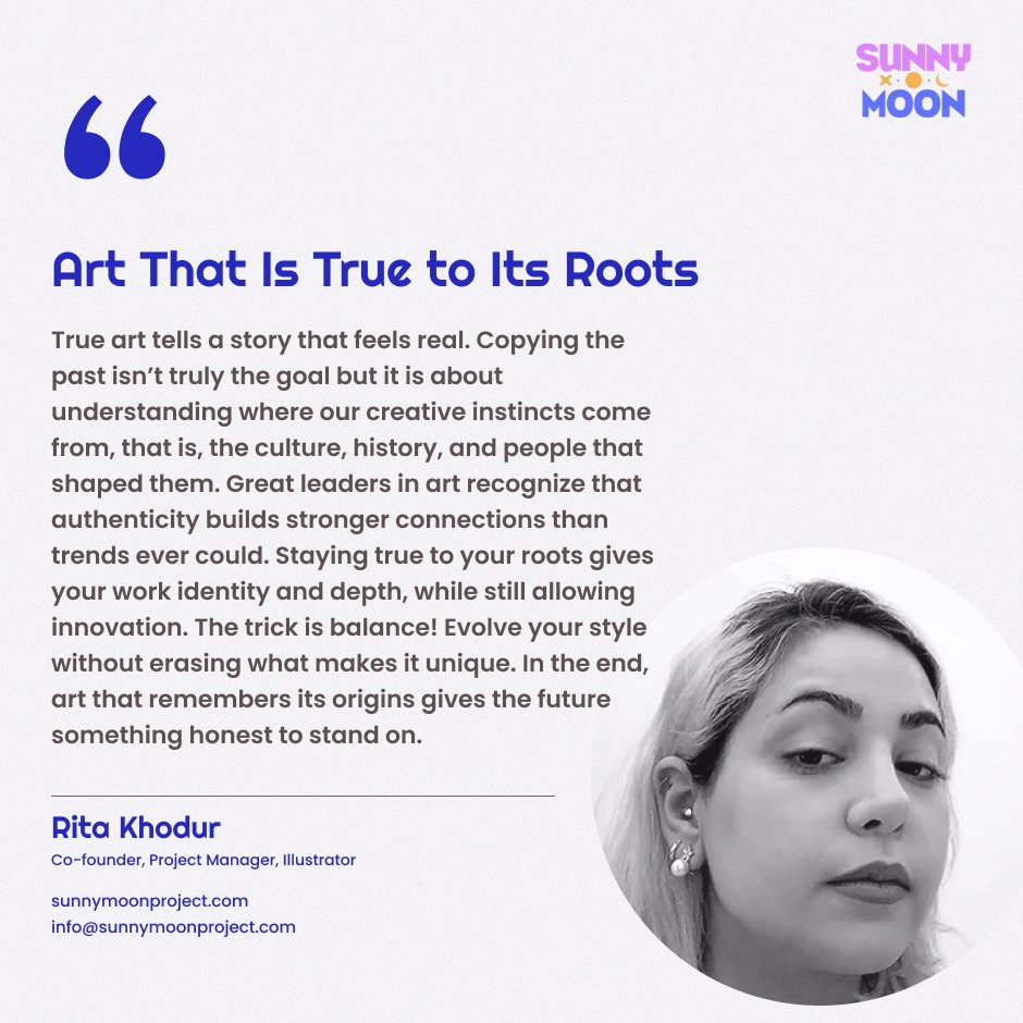 Rita Khodur on staying true to your roots in #art for real #identity and depth.
A must-read for #GameDesigners, #Animators, and #ConceptArtists everywhere.
Explore our game design &amp; animation services sunnymoonproject.com
#SunnyMoon #DesignStudio #HumanCreativity #Innovation