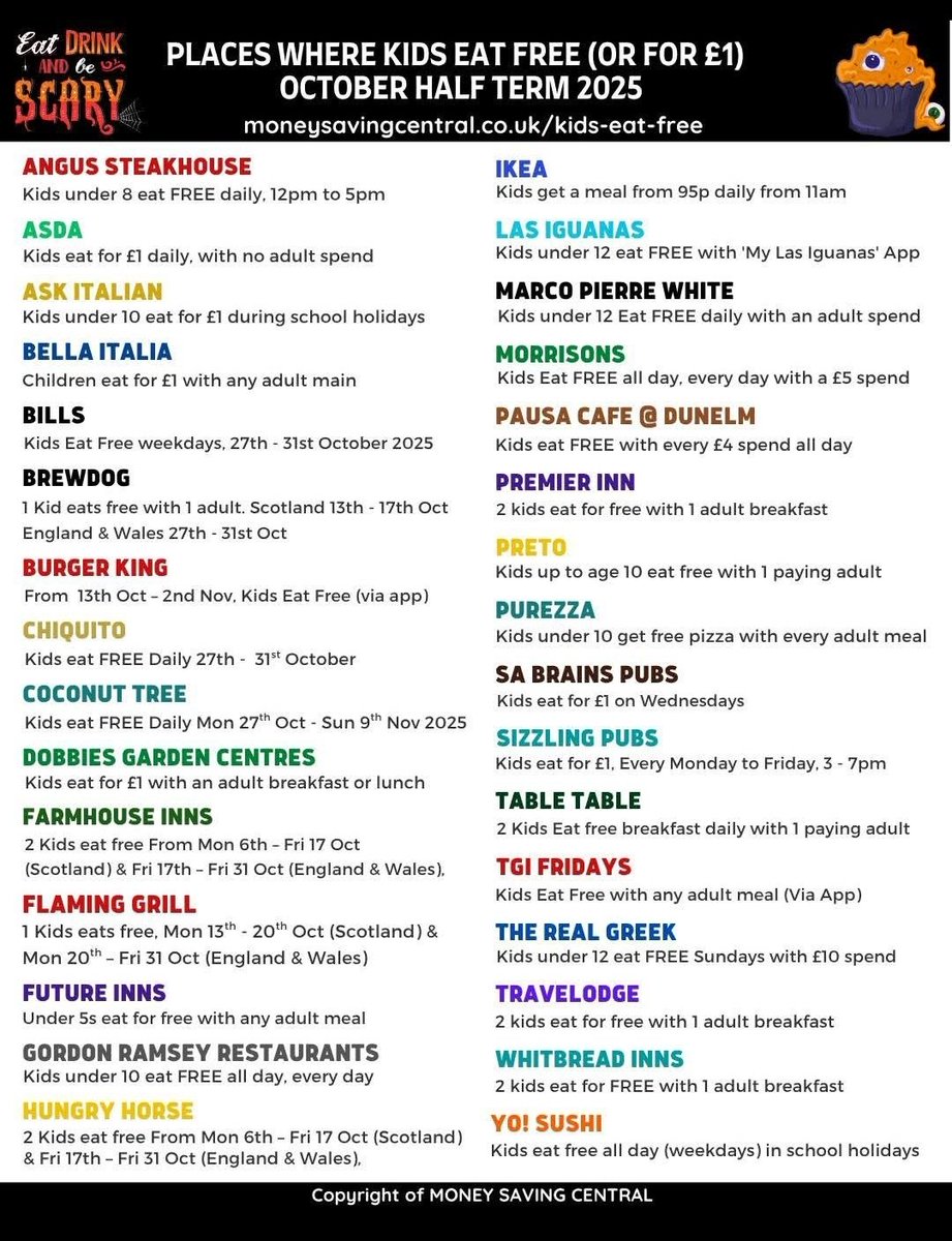 Kids eat free or for £1 this half term! 🎇🎃✨️