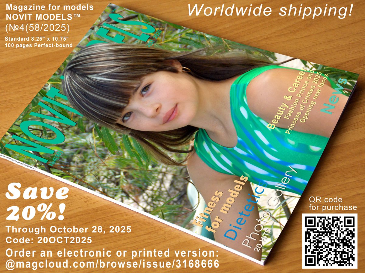 NovitModel's tweet image. 💥SAVE 20%!💥
With the purchase of the new magazine for models NOVIT MODELS™ (№4(58/2025) before October 28, 2025. Code: 20OCT2025. Shipping worldwide!
Order an electronic or printed version:
magcloud.com/browse/issue/3…
#MAGAZINE #modelingtutorial