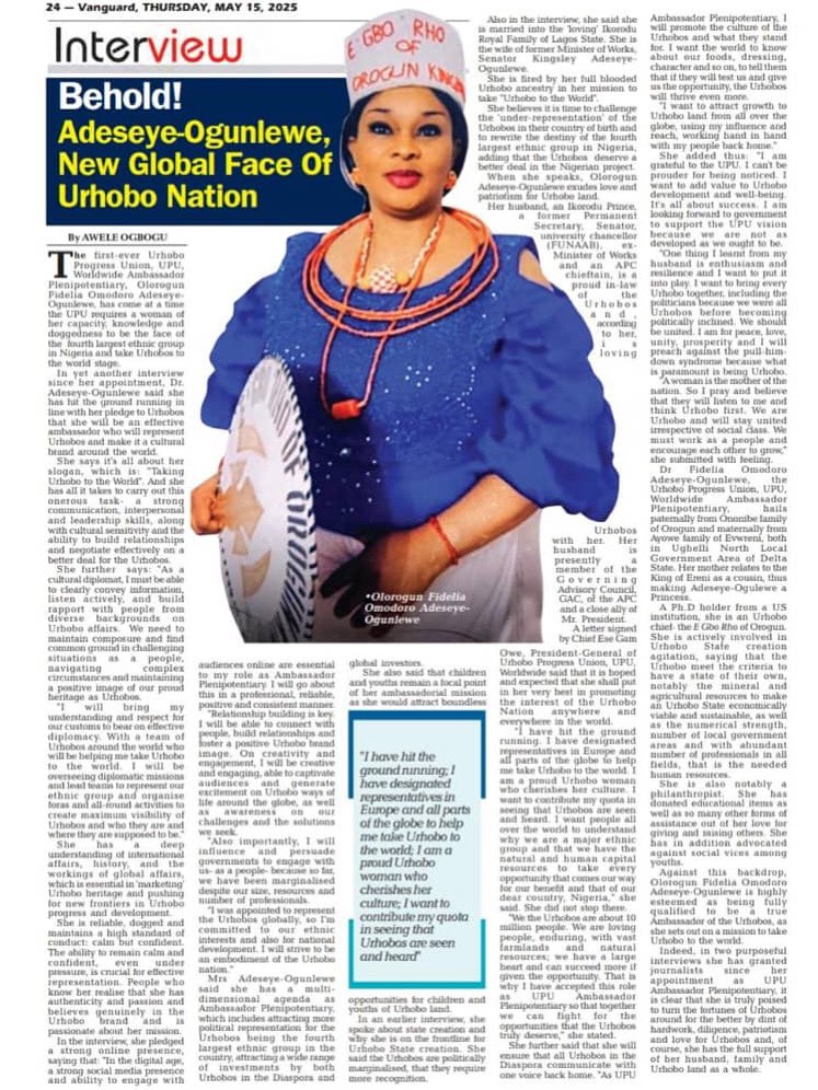 UNT_2027's tweet photo. Behold! Ambassador Dr. Omodoro Adeseye Ogunlewe the new global face of Urhobo nation https://t.co/3ih4yWYbmp