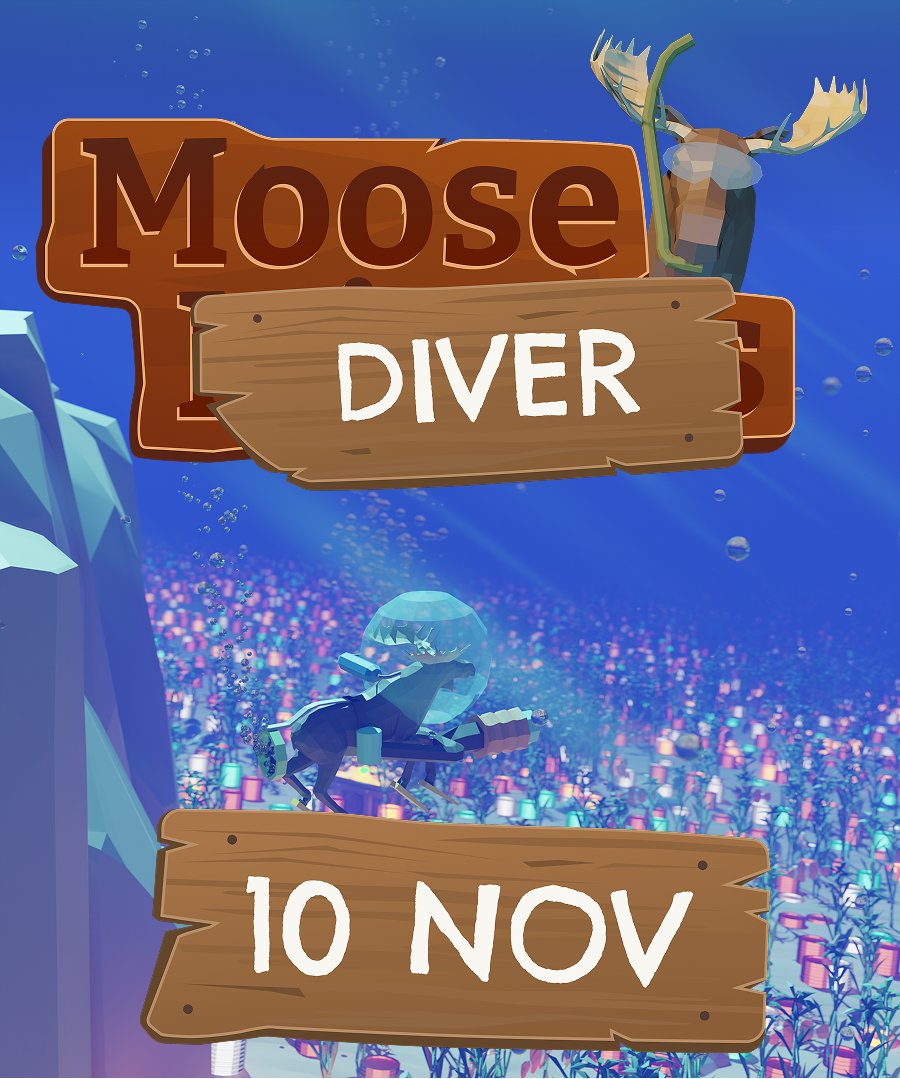 gurkbanan's tweet photo. Release date announcement! 
Moose Diver 🫎🤿 is releasing on Steam on November 10th! 
Make sure to wishlist the game on Steam to get notified on the day. https://t.co/ezKQxGES9C