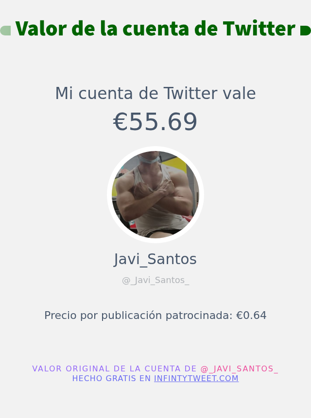 _Javi_Santos_'s tweet photo. Mi valor en Twitter es de: €55.69

➡️ https://t.co/2KSMDhJhIE https://t.co/siTZcmY3eu