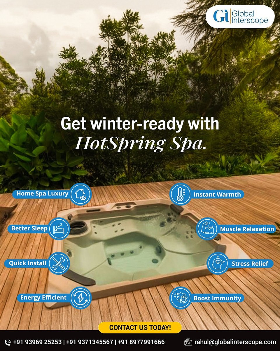 GInterscope's tweet image. Winter comfort starts right at home! Turn chilly evenings into cozy escapes with HotSpring Spa by Global Interscope. 💦 

#HotSpringSpa #GlobalInterscope #HomeSpaLuxury #WinterWellness #Hydrotherapy #RelaxAtHome #SpaVibes #LuxuryLifestyle #WellnessRetreat #StressFreeLiving