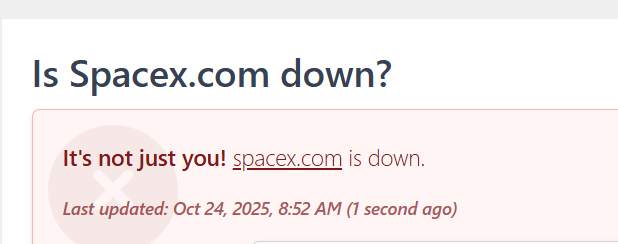 WillarShoko's tweet photo. Spacex website is Down https://t.co/yaAEOyhKkn