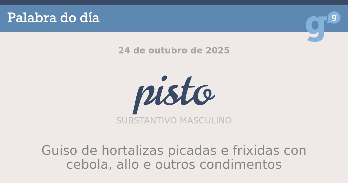 O #pisto é unha comida que ten moitas versións. #palabradodía
 - portaldaspalabras.gal/lexico/palabra…
