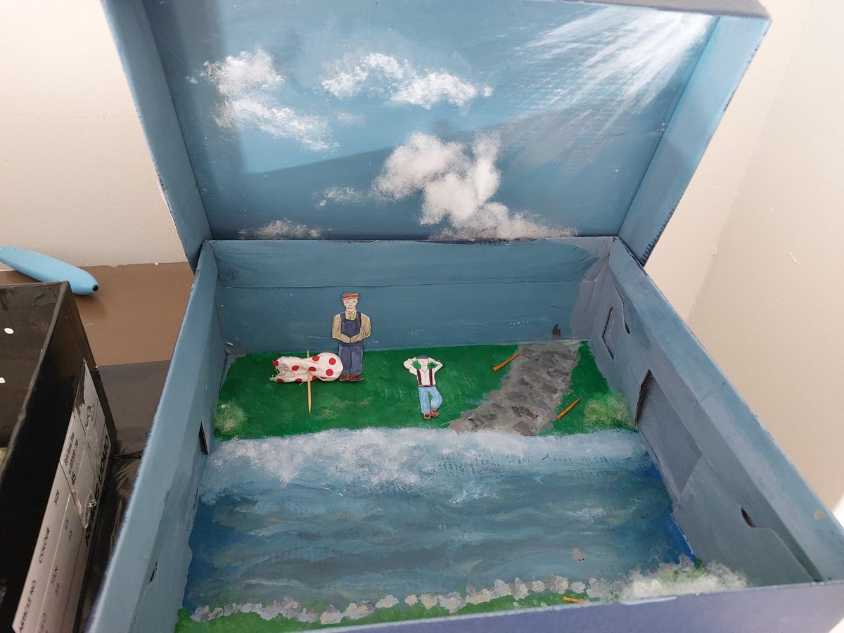 ASM_Limerick's tweet photo. 2 Áine's finished Shoebox Scenes for #ASM's #CreativityWeek. Their scenes represent their response to the opening chapter of John Steinbeck's Of Mice and Men, which they're reading in their English classes! 💙 https://t.co/AWxRj2hjNs
