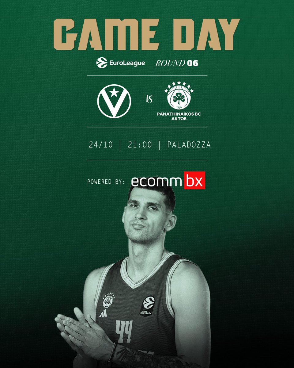 ☘️ GAME DAY
🏀 <a href="/VirtusBo/">Virtus Bologna</a> - #paobcaktor
🏆 EuroLeague | Round 6
🕔 21:00 🇬🇷
📍 PalaDozza
📺 Novasports 4

#WeTheGreens #Club1908