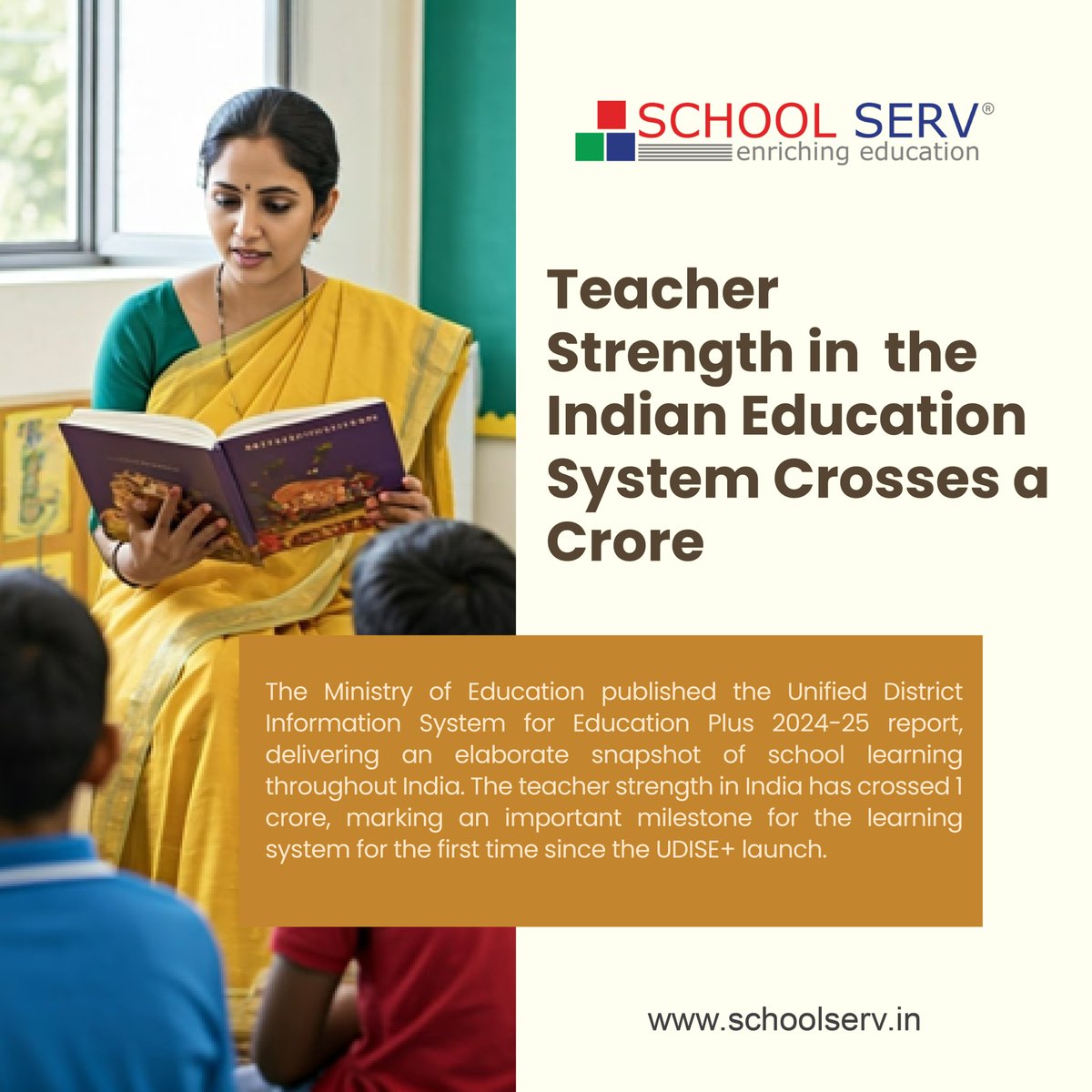schoolserv's tweet photo. Teacher Strength in the Indian Education System Crosses a Crore : The teacher strength in India has crossed 1 crore, marking an important milestone for the learning system for the first time since the UDISE+ launch to read more - https://t.co/QhOfoxn6FB.
#SchoolEducation https://t.co/QKbDGaIZr6