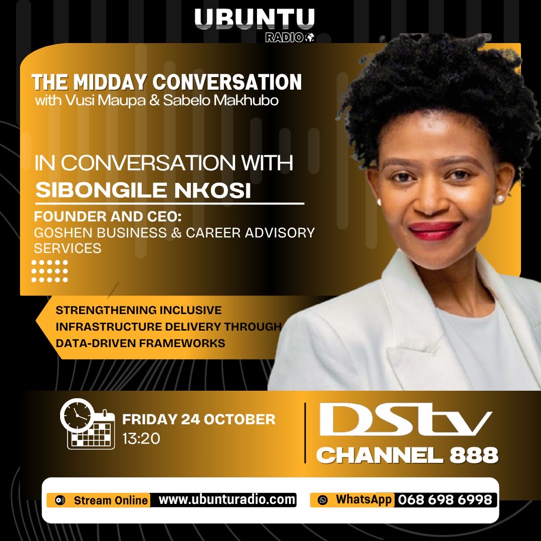 GTACSouthAfrica's tweet image. 🎙️ Today at 13:20 on Ubuntu FM

Sibongile Nkosi &amp;amp; Mamonei Ndaba discuss inclusive infrastructure through data-driven frameworks. Don’t miss it!

#InclusiveInfrastructure #DataDriven #UbuntuFM