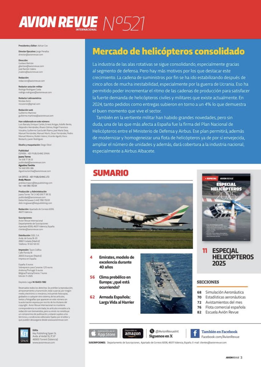 En el nuevo número d <a href="/AvionRevueInt/">Avion Revue Internacional</a> dedicamos espacio a 3 temas militares,tratando d explicar el clima pre-bélico q se vive en Europa,las novedades d la ampliación d vida del Harrier en la <a href="/Armada_esp/">Armada</a> y las nuevas compras d helicópteros previstas por España. Espero los disfruten.
