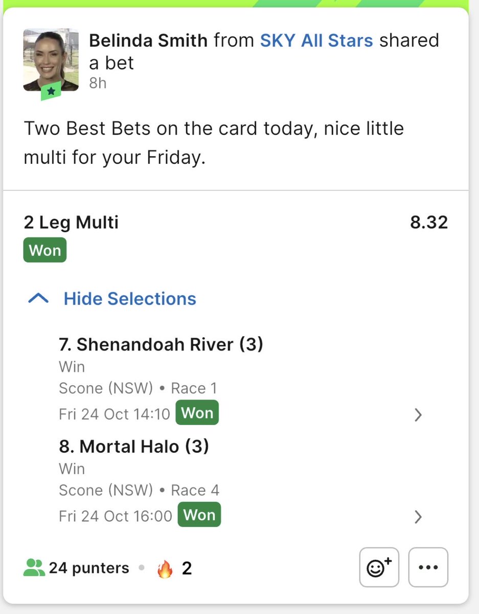 You can follow along in the Bets Friends section of the Tab App. <a href="/SkyRacingAU/">SKY Racing</a> <a href="/tabcomau/">TAB</a>