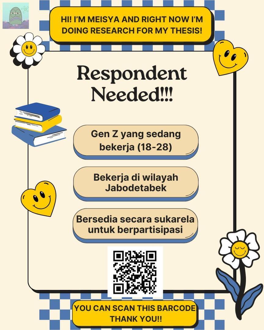 tanyakanrl's tweet image. 💚 Aku lg cari responden nih, kali aja ada yg mau barter 🤭
Kriterianya:
🎯 Generasi Z yg sedang bekerja (18-28 tahun)
🎯 Bekerja di wilayah Jabodetabek
🎯 Bersedia secara sukarela untuk berpartisipasi dalam penelitian

Tolong komen ya, nanti aku dm!!!! 🙏🏼