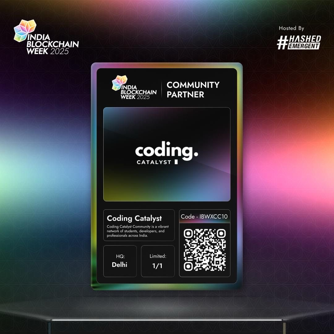 CodingCatalystt's tweet image. We’re excited to announce that @CodingCatalystt  is an official Community Partner for @IBWofficial 2025 🎉
📍 Dec 2–3, 2025 | Bangalore
🎟 Use our exclusive code IBWXCC10 to get 15% off on your tickets!
Get your tickets here: indiablockchainweek.com/tickets