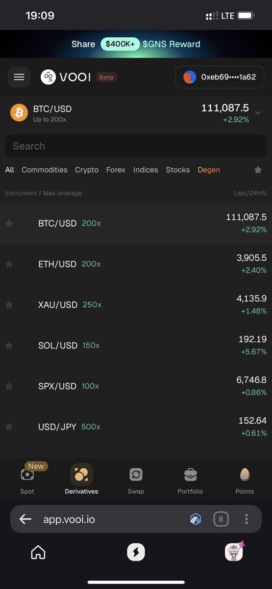 dotglitch's tweet image. What are we trading on @vooi_io today? 

It’s got multiple options for every kind of trader, if you’re conservative, high risk or just wanna go degen. 

There’s something for every trader.