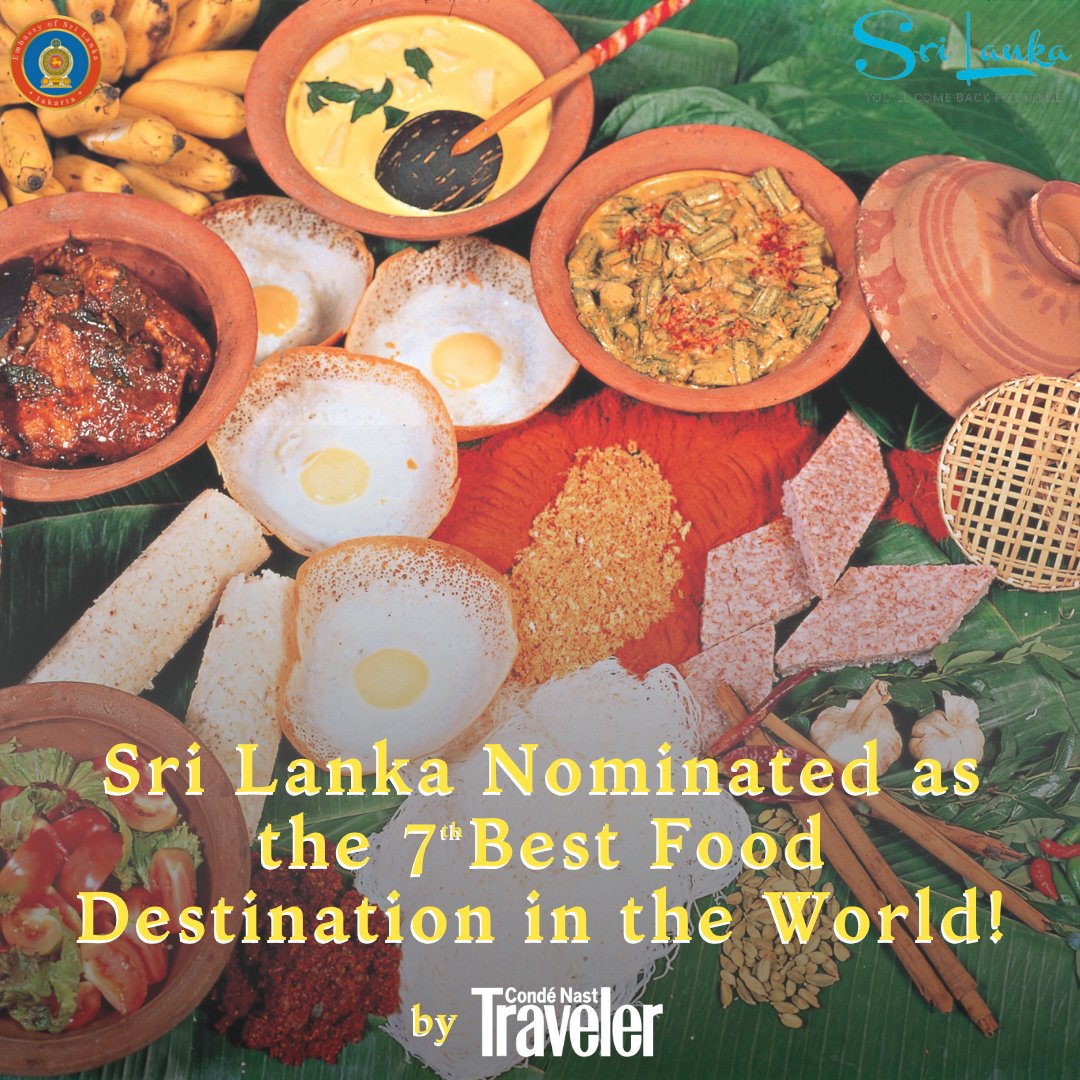 Big News! Sri Lanka has been recognized as the 7th best food destination in the world by CondeNast Traveler! Come taste the magic of Sri Lanka—where every meal is an adventure! 🥥🍲🍤

Read more: cntraveller.com/gallery/best-c…