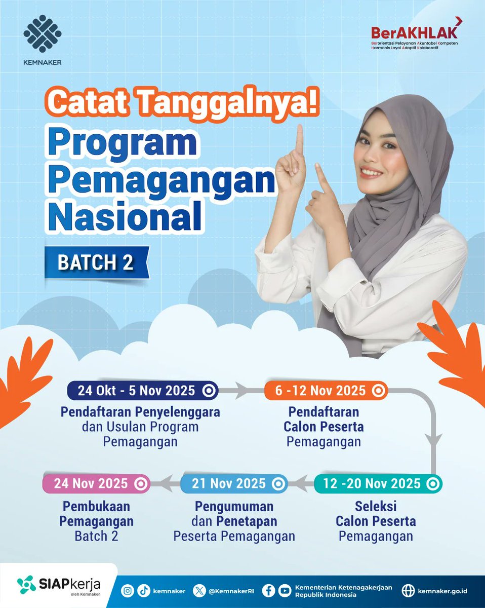 Kementerian Ketenagakerjaan RI (@kemnakerri) on Twitter photo Udah siap ikut Pemagangan Nasional Batch 2? Yuk, catat timeline-nya! Udah siap ikut Pemagangan Nasional Batch 2? Yuk, catat timeline-nya!