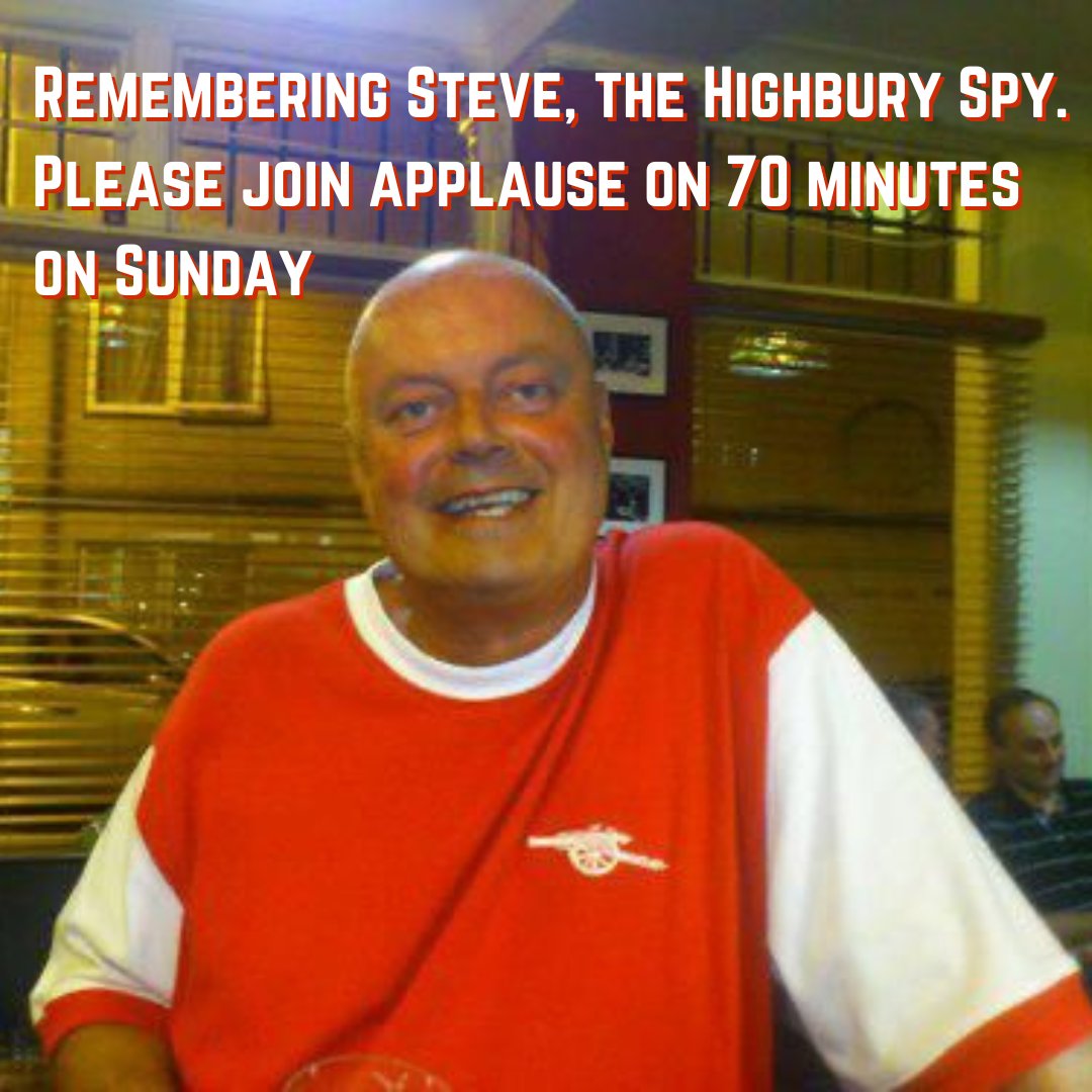 PLEASE RETWEET to spread the word &amp; make this happen.

When the clock hits 70 minutes v Palace on Sunday, if you are at the Emirates please join a moment’s applause to remember the much-loved Steve Ashford, writer of The Gooner’s Highbury Spy column, who died on Wednesday aged 70