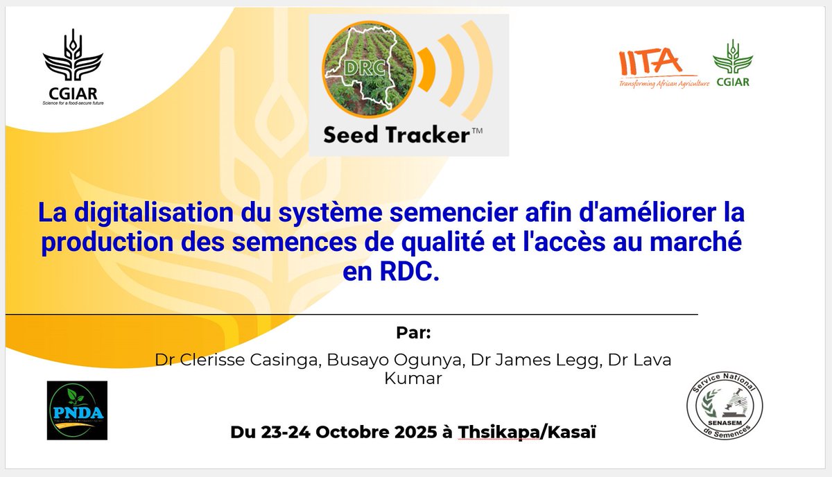 ClerisseC's tweet photo. 💥📱SCALING UP DIGITAL INNOVATIONS IN Agriculture: @seedtracker + @ACAI_IITA Through PNDA project💥

🇨🇩Digitalising DRC Seed system with @IITA_CGIAR supports is the entry-point 4 Sustainable Agriculture Transformation &amp; the good of our farmers💥
@butondonzangi
@PrimatureRDC https://t.co/jsL8bEkTFO