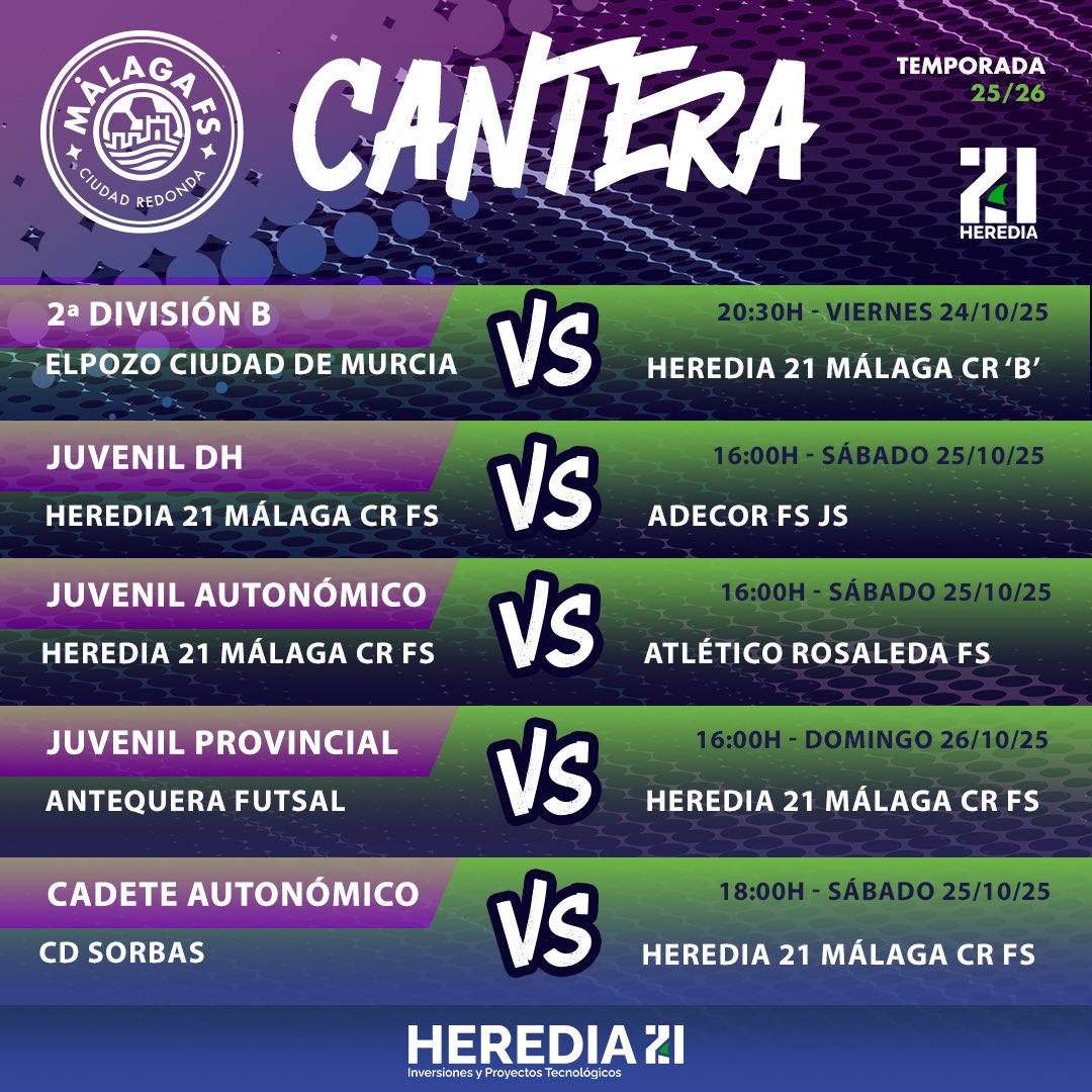 🟣 𝐂𝐀𝐍𝐓𝐄𝐑𝐀 🟢

✳️ Filial en Murcia.

✳️ Juvenil DH en Carranque (Málaga). 

✳️ Juvenil Autonómico en el Pabellón Guadaljaire (Málaga).

✳️ Juvenil Provincial en Antequera (Málaga).

✳️ Cadete Autonómico en Sorbas (Almería).

#EresParteDelEquipo #HayCantera