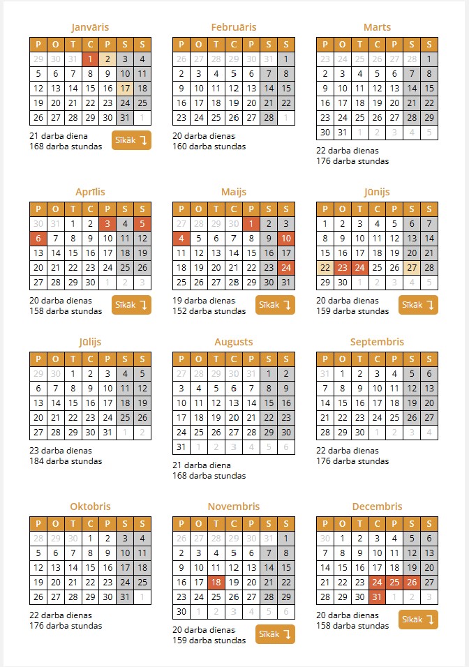 Vērts saglabāt. Nākamā gada darba dienu kalendārs.
Avots: Tavirekini.lv