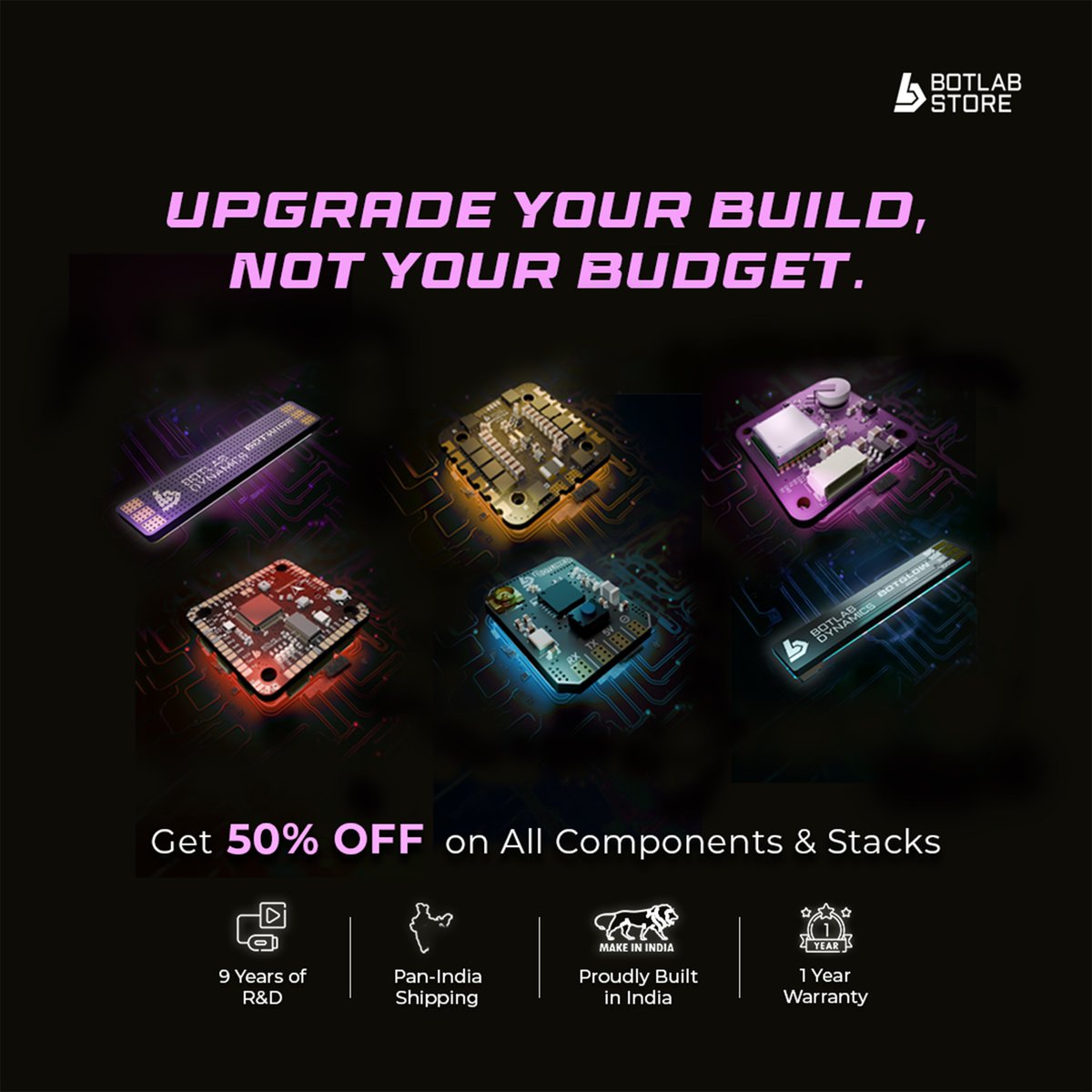 BotLabStore's tweet image. Half the price. Full power. 💥

Get 50% OFF on all components &amp;amp; stacks.

#BotLabStore #DroneComponents #DroneCommunity #DroneParts #BuiltToFlyHigh
