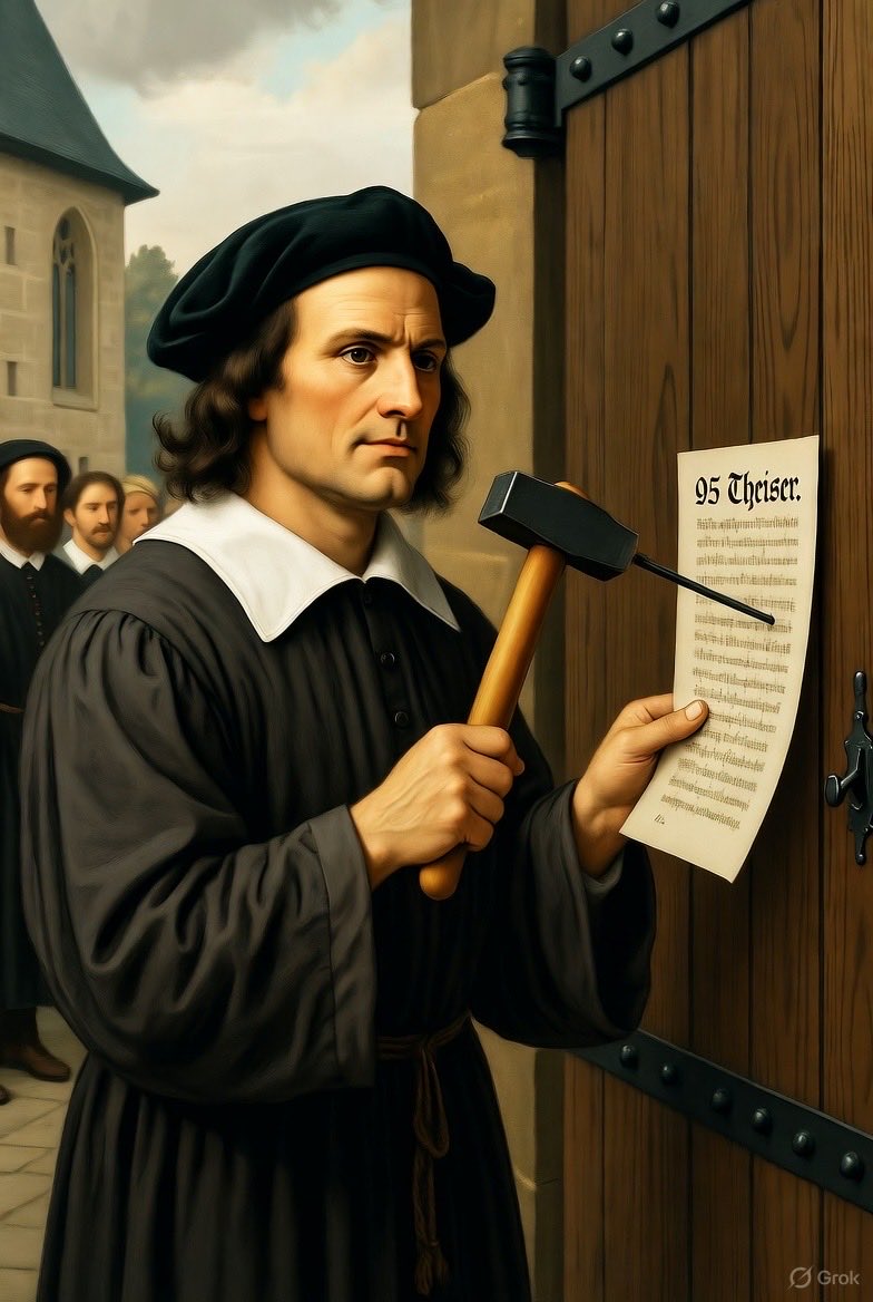 CrossCultural's tweet photo. Are you aware that on Oct 31, we celebrate Reformation Day—the 508th anniversary of a game-changer! In 1517, Martin Luther boldly nailed his 95 Theses (a list of ideas calling out church wrongs) to a door in Germany. It wasn't just a note; it was God's wake-up call, breaking free from old myths & shining the Bible's truth on the church. Who's ready to rediscover Scripture? 📖✨ #ReformationDay #FaithJourney
