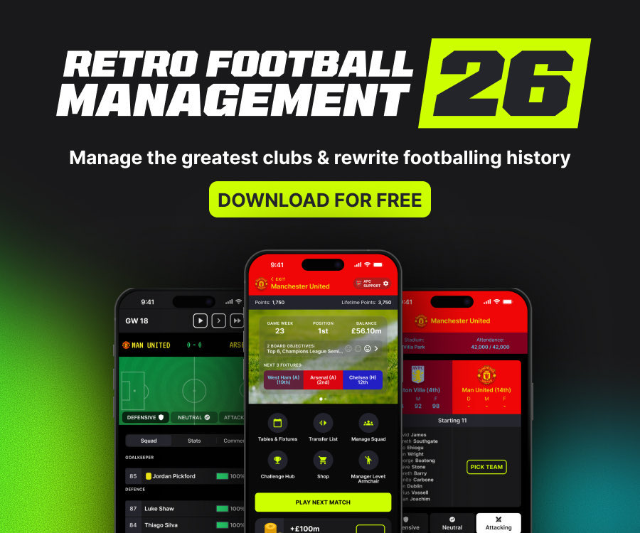 Retro Football Manager 26 is now out! 

➕Updated squads
➕improved transfer system
➕new scouting functionality 
➕plus lots of free prizes to be won

Pick a season, pick a team and play!  

It's FREE to download FREE to play here ▶️ 

rfm25.onelink.me/AFls/history25