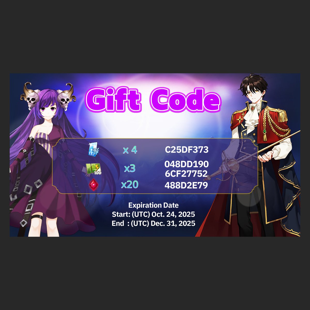 KoSGLBL's tweet photo. 🎁 [Gift Code] The King of Souls: Global 🎉

Get ready for a fiery Friday night.

[Gift Code]
1. BP100 (x3 each)
: 048DD190
: 6CF27752

2. Adventure EXP +30% UP (30 mins) (x4)
: C25DF373

3. Enhancement Stone (x20)
: 488D2E79

The King of Souls: Global Team https://t.co/7Iak0pWCLj