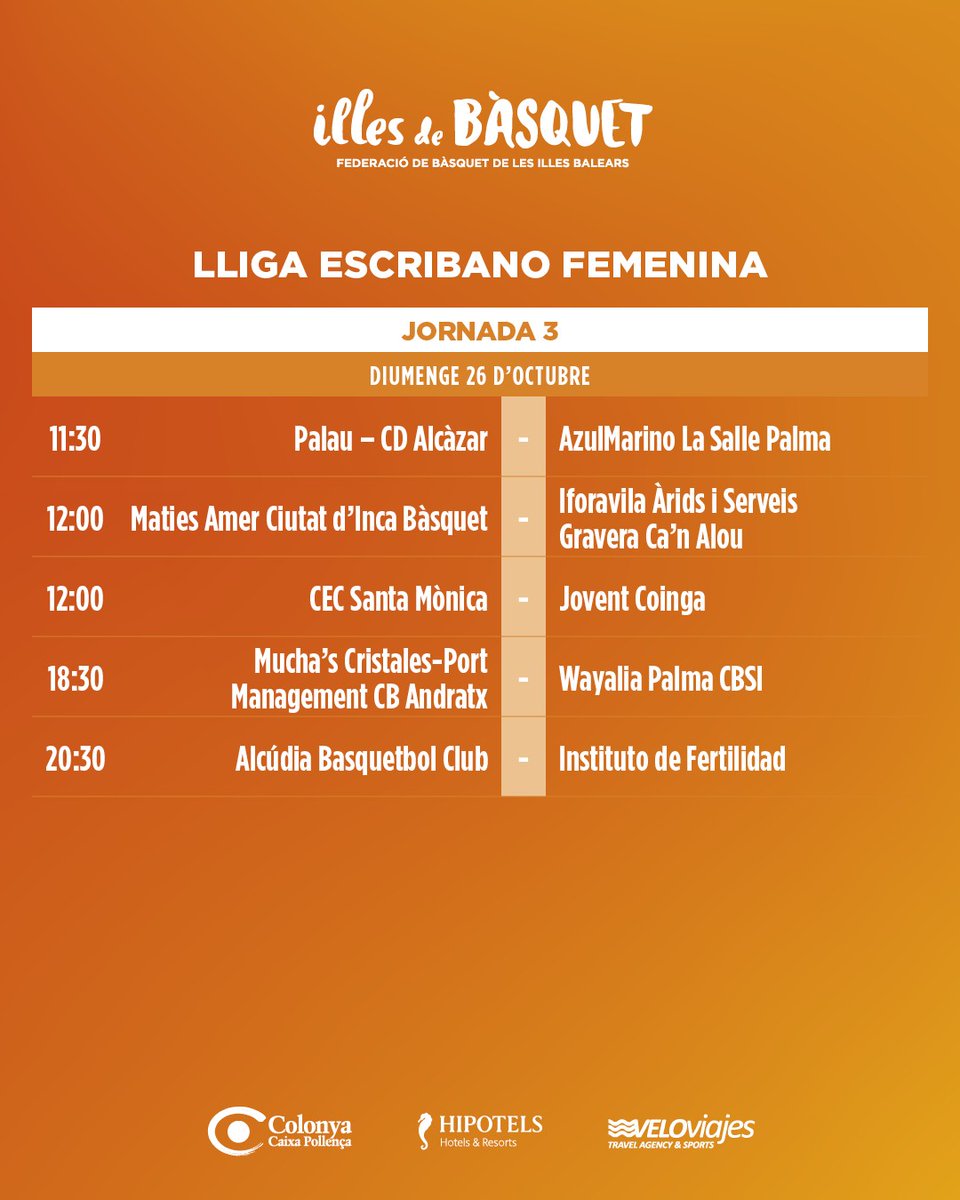 📋 Així serà la tercera jornada de la Lliga Escribano femenina

🏀 Aquests són els cinc partits d'aquest cap de setmana

#IllesDeBàsquet