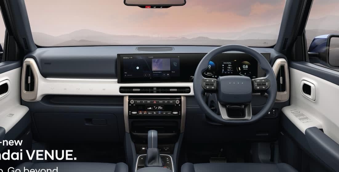 sidpatankar's tweet image. New 2nd gen Hyundai #Venue teased. 
* Taller, wider, longer wheelbase
* Dual(12.3” + 12.3”)curved panoramic display
* Dark navy / grey dual tone cabin 
* new LED lighting signature 
* 2 new colours, 7 petrol, 4 diesel variants
Over 700,000 units of gen 1 sold in India alone.
SVP