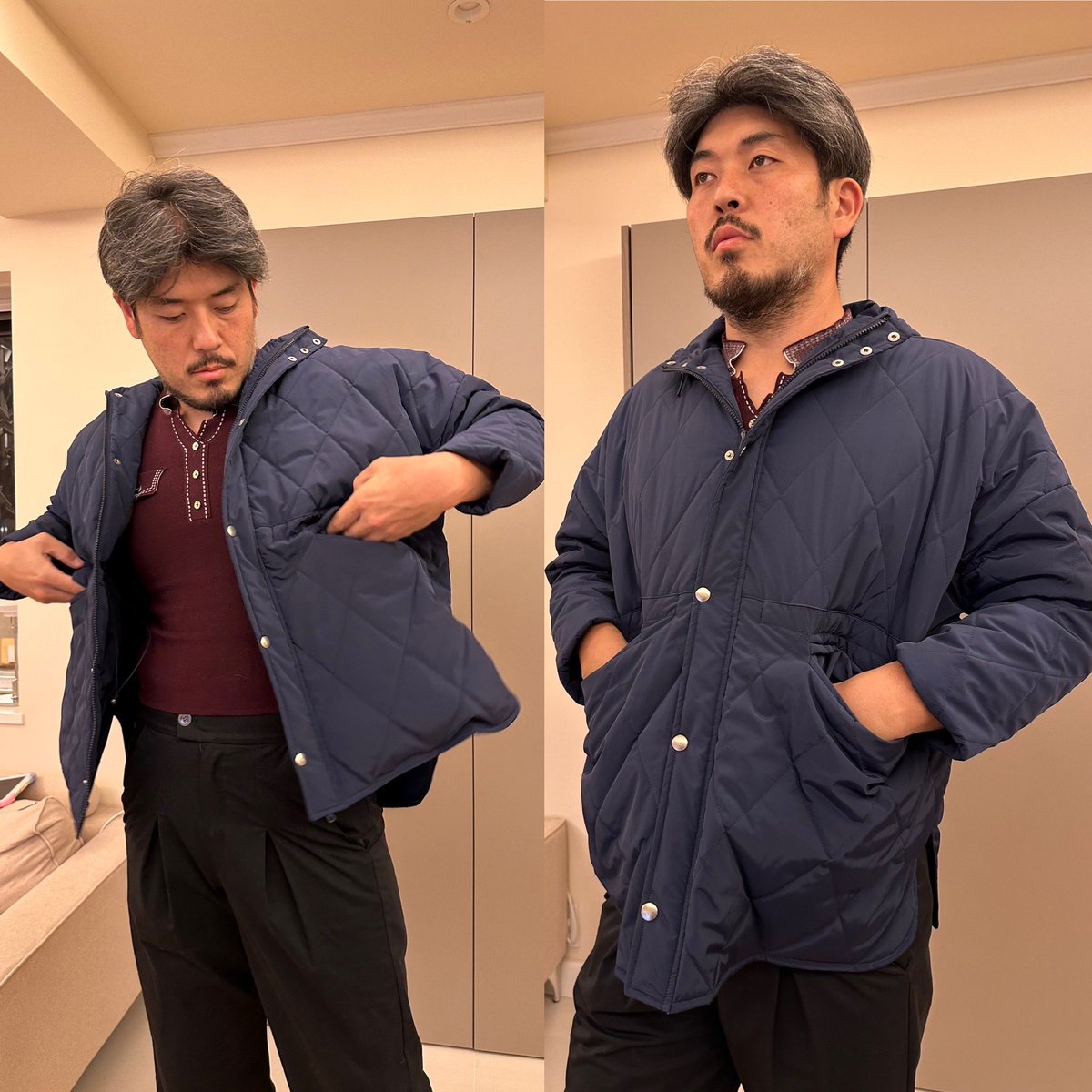 【元鈴木さん】ウォッシャブルキルティングコート【訳あり特価⭐︎】 37歳元アメフト🏈の髭のおじさん】 ・187cm ・100kg ・ウエスト94cm