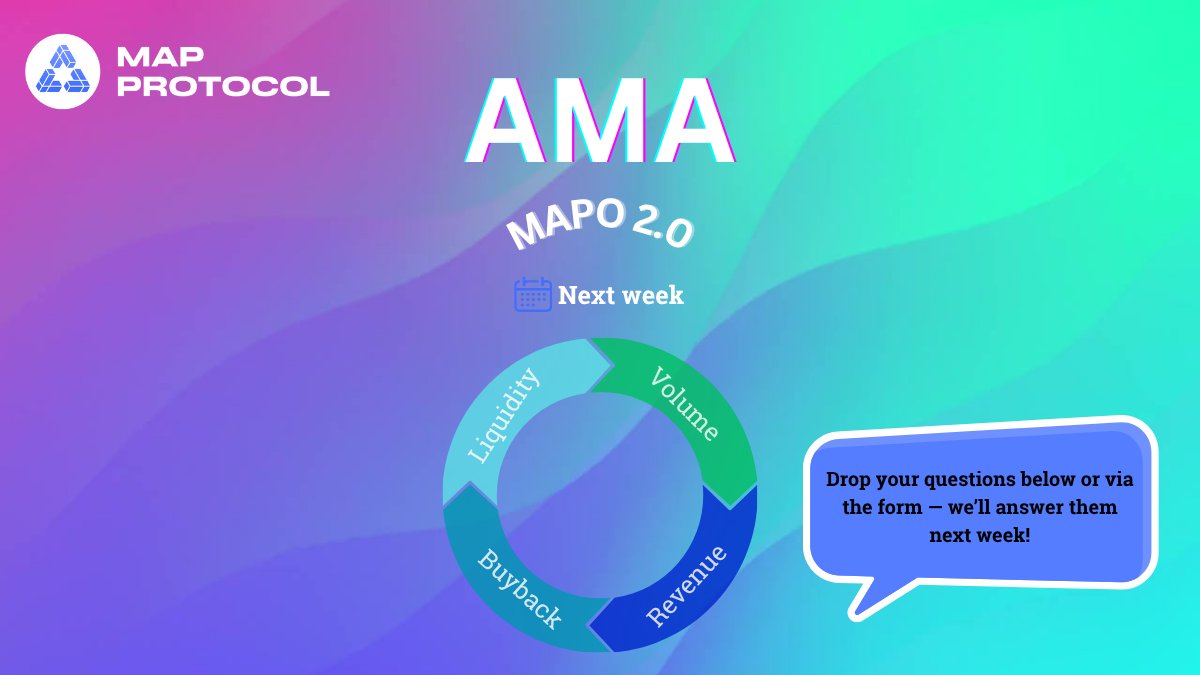 MapProtocol's tweet image. 🗓 AMA: MAPO 2.0
We’ll answer everything about Buyback, Liquidity, and MAPO’s growth cycle — live next week. 💬
Drop your questions below or submit via the form 👇
forms.gle/SeX6zY3P5wFprp…